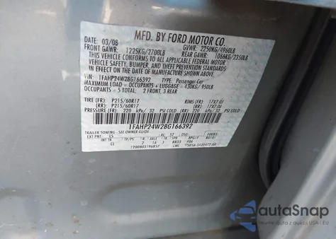 2008 Ford Taurus Sel z USA, uszkodzony, nr VIN 1FAHP24W28G166392